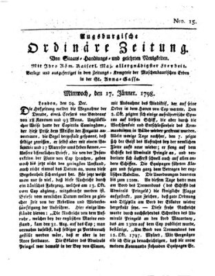 Augsburgische ordinäre Zeitung von Staats-Handlungs- und gelehrten Neuigkeiten (Augsburger Abendzeitung) Mittwoch 17. Januar 1798