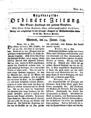 Augsburgische ordinäre Zeitung von Staats-Handlungs- und gelehrten Neuigkeiten (Augsburger Abendzeitung) Mittwoch 24. Januar 1798