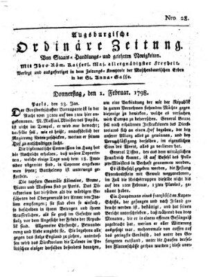 Augsburgische ordinäre Zeitung von Staats-Handlungs- und gelehrten Neuigkeiten (Augsburger Abendzeitung) Donnerstag 1. Februar 1798