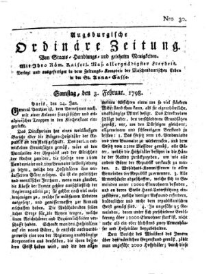 Augsburgische ordinäre Zeitung von Staats-Handlungs- und gelehrten Neuigkeiten (Augsburger Abendzeitung) Samstag 3. Februar 1798