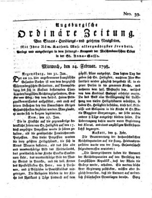 Augsburgische ordinäre Zeitung von Staats-Handlungs- und gelehrten Neuigkeiten (Augsburger Abendzeitung) Mittwoch 14. Februar 1798