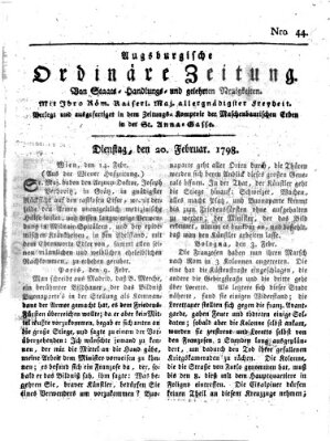 Augsburgische ordinäre Zeitung von Staats-Handlungs- und gelehrten Neuigkeiten (Augsburger Abendzeitung) Dienstag 20. Februar 1798