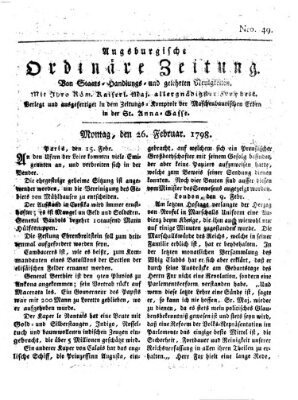 Augsburgische ordinäre Zeitung von Staats-Handlungs- und gelehrten Neuigkeiten (Augsburger Abendzeitung) Montag 26. Februar 1798