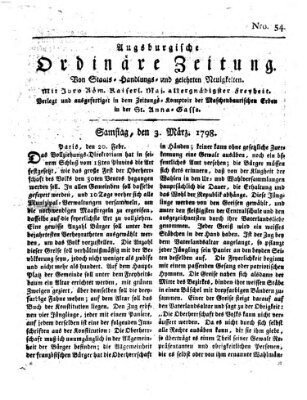 Augsburgische ordinäre Zeitung von Staats-Handlungs- und gelehrten Neuigkeiten (Augsburger Abendzeitung) Samstag 3. März 1798