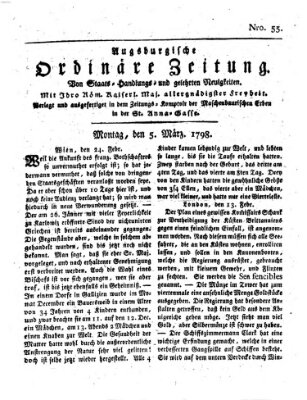 Augsburgische ordinäre Zeitung von Staats-Handlungs- und gelehrten Neuigkeiten (Augsburger Abendzeitung) Montag 5. März 1798