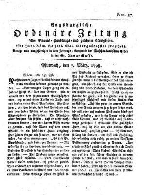 Augsburgische ordinäre Zeitung von Staats-Handlungs- und gelehrten Neuigkeiten (Augsburger Abendzeitung) Mittwoch 7. März 1798