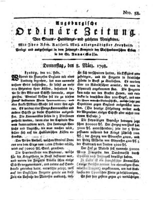 Augsburgische ordinäre Zeitung von Staats-Handlungs- und gelehrten Neuigkeiten (Augsburger Abendzeitung) Donnerstag 8. März 1798