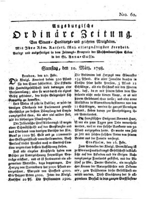 Augsburgische ordinäre Zeitung von Staats-Handlungs- und gelehrten Neuigkeiten (Augsburger Abendzeitung) Samstag 10. März 1798