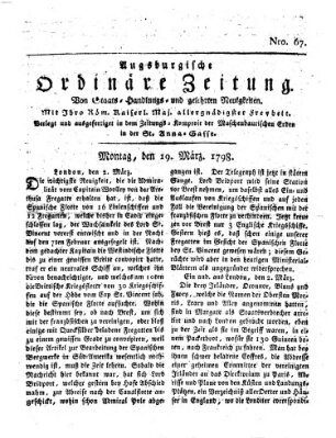 Augsburgische ordinäre Zeitung von Staats-Handlungs- und gelehrten Neuigkeiten (Augsburger Abendzeitung) Montag 19. März 1798