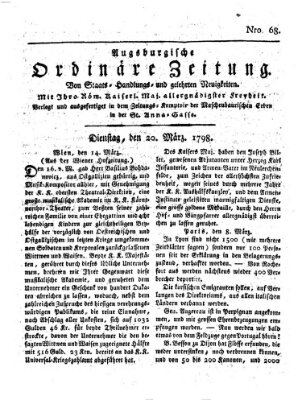 Augsburgische ordinäre Zeitung von Staats-Handlungs- und gelehrten Neuigkeiten (Augsburger Abendzeitung) Dienstag 20. März 1798