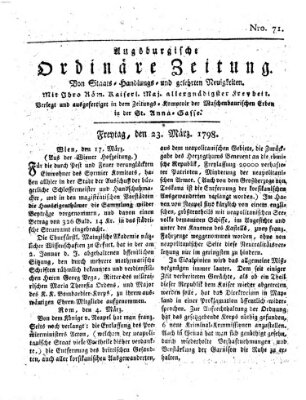 Augsburgische ordinäre Zeitung von Staats-Handlungs- und gelehrten Neuigkeiten (Augsburger Abendzeitung) Freitag 23. März 1798