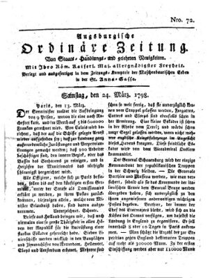 Augsburgische ordinäre Zeitung von Staats-Handlungs- und gelehrten Neuigkeiten (Augsburger Abendzeitung) Samstag 24. März 1798