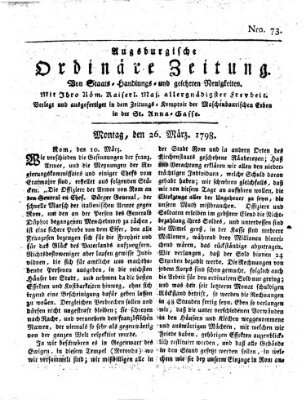 Augsburgische ordinäre Zeitung von Staats-Handlungs- und gelehrten Neuigkeiten (Augsburger Abendzeitung) Montag 26. März 1798
