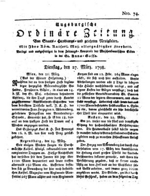 Augsburgische ordinäre Zeitung von Staats-Handlungs- und gelehrten Neuigkeiten (Augsburger Abendzeitung) Dienstag 27. März 1798