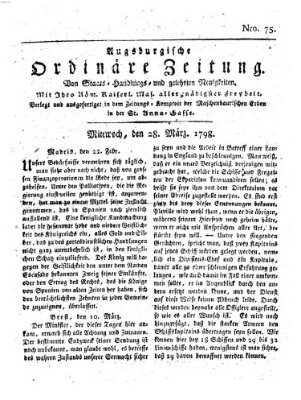 Augsburgische ordinäre Zeitung von Staats-Handlungs- und gelehrten Neuigkeiten (Augsburger Abendzeitung) Mittwoch 28. März 1798