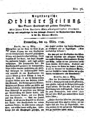 Augsburgische ordinäre Zeitung von Staats-Handlungs- und gelehrten Neuigkeiten (Augsburger Abendzeitung) Donnerstag 29. März 1798