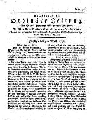 Augsburgische ordinäre Zeitung von Staats-Handlungs- und gelehrten Neuigkeiten (Augsburger Abendzeitung) Freitag 30. März 1798