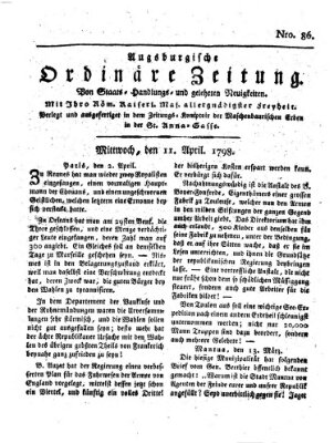 Augsburgische ordinäre Zeitung von Staats-Handlungs- und gelehrten Neuigkeiten (Augsburger Abendzeitung) Mittwoch 11. April 1798