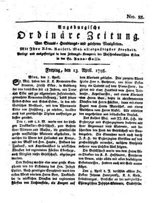 Augsburgische ordinäre Zeitung von Staats-Handlungs- und gelehrten Neuigkeiten (Augsburger Abendzeitung) Freitag 13. April 1798