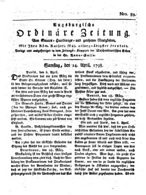 Augsburgische ordinäre Zeitung von Staats-Handlungs- und gelehrten Neuigkeiten (Augsburger Abendzeitung) Samstag 14. April 1798