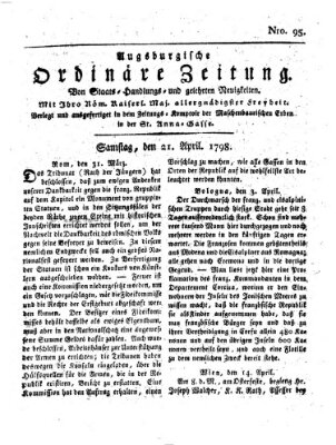 Augsburgische ordinäre Zeitung von Staats-Handlungs- und gelehrten Neuigkeiten (Augsburger Abendzeitung) Samstag 21. April 1798