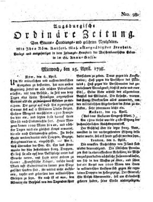 Augsburgische ordinäre Zeitung von Staats-Handlungs- und gelehrten Neuigkeiten (Augsburger Abendzeitung) Mittwoch 25. April 1798