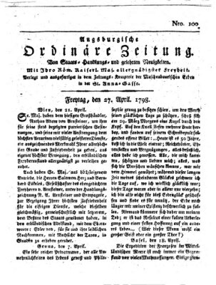 Augsburgische ordinäre Zeitung von Staats-Handlungs- und gelehrten Neuigkeiten (Augsburger Abendzeitung) Freitag 27. April 1798