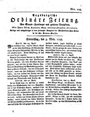 Augsburgische ordinäre Zeitung von Staats-Handlungs- und gelehrten Neuigkeiten (Augsburger Abendzeitung) Donnerstag 3. Mai 1798