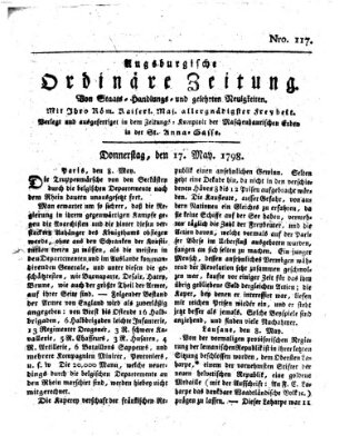 Augsburgische ordinäre Zeitung von Staats-Handlungs- und gelehrten Neuigkeiten (Augsburger Abendzeitung) Donnerstag 17. Mai 1798