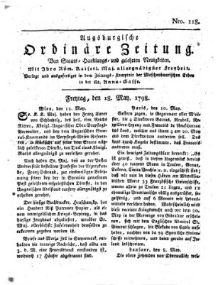 Augsburgische ordinäre Zeitung von Staats-Handlungs- und gelehrten Neuigkeiten (Augsburger Abendzeitung) Freitag 18. Mai 1798