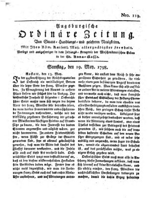 Augsburgische ordinäre Zeitung von Staats-Handlungs- und gelehrten Neuigkeiten (Augsburger Abendzeitung) Samstag 19. Mai 1798