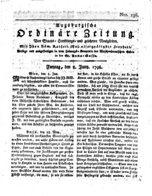 Augsburgische ordinäre Zeitung von Staats-Handlungs- und gelehrten Neuigkeiten (Augsburger Abendzeitung) Freitag 8. Juni 1798