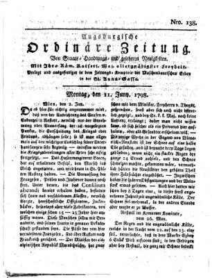 Augsburgische ordinäre Zeitung von Staats-Handlungs- und gelehrten Neuigkeiten (Augsburger Abendzeitung) Montag 11. Juni 1798