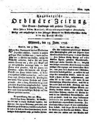 Augsburgische ordinäre Zeitung von Staats-Handlungs- und gelehrten Neuigkeiten (Augsburger Abendzeitung) Mittwoch 13. Juni 1798