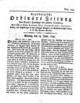 Augsburgische ordinäre Zeitung von Staats-Handlungs- und gelehrten Neuigkeiten (Augsburger Abendzeitung) Montag 18. Juni 1798