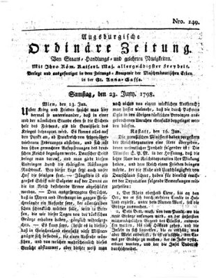 Augsburgische ordinäre Zeitung von Staats-Handlungs- und gelehrten Neuigkeiten (Augsburger Abendzeitung) Samstag 23. Juni 1798