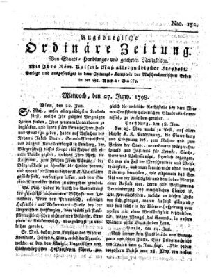 Augsburgische ordinäre Zeitung von Staats-Handlungs- und gelehrten Neuigkeiten (Augsburger Abendzeitung) Mittwoch 27. Juni 1798