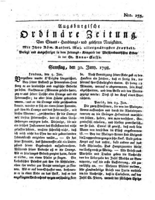 Augsburgische ordinäre Zeitung von Staats-Handlungs- und gelehrten Neuigkeiten (Augsburger Abendzeitung) Samstag 30. Juni 1798