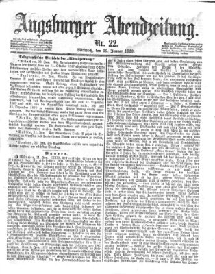 Augsburger Abendzeitung Mittwoch 22. Januar 1868