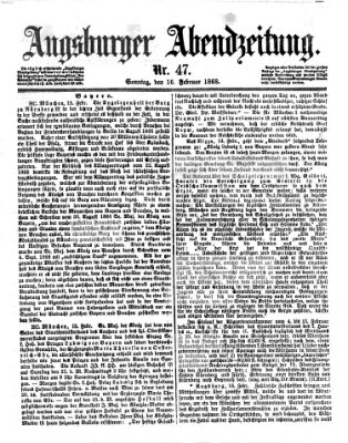 Augsburger Abendzeitung Sonntag 16. Februar 1868