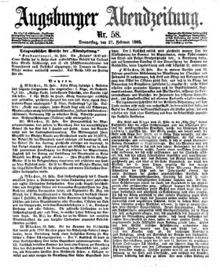 Augsburger Abendzeitung Donnerstag 27. Februar 1868