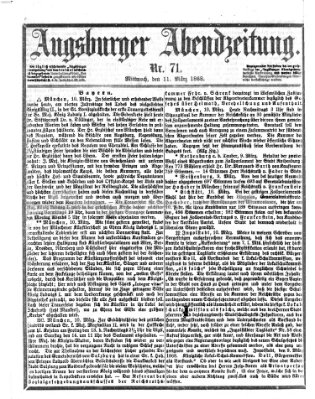 Augsburger Abendzeitung Mittwoch 11. März 1868