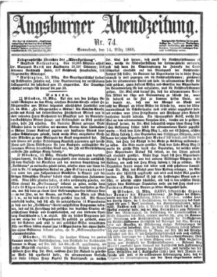 Augsburger Abendzeitung Samstag 14. März 1868