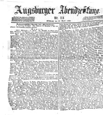 Augsburger Abendzeitung Mittwoch 22. April 1868