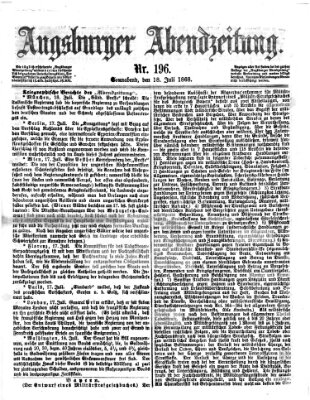 Augsburger Abendzeitung Samstag 18. Juli 1868