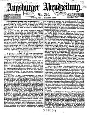 Augsburger Abendzeitung Dienstag 1. September 1868