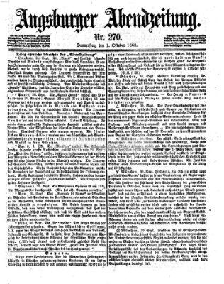 Augsburger Abendzeitung Donnerstag 1. Oktober 1868