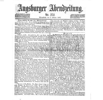 Augsburger Abendzeitung Samstag 3. Oktober 1868