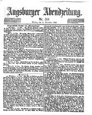 Augsburger Abendzeitung Montag 16. November 1868