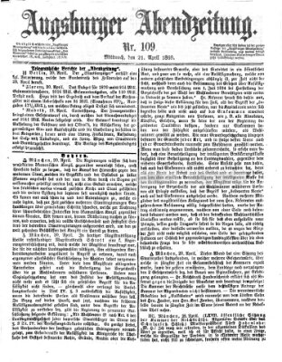 Augsburger Abendzeitung Mittwoch 21. April 1869